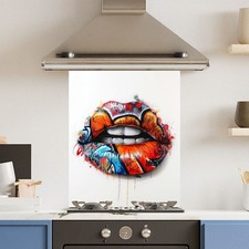 Premium Various Sizes Grafitti Mouth 6mm Glass Toughened Kitchen Splashback