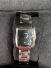 Fossil Rectangle Black Dial Analog Dress Watch, Silver SS Bracelet / New Battery