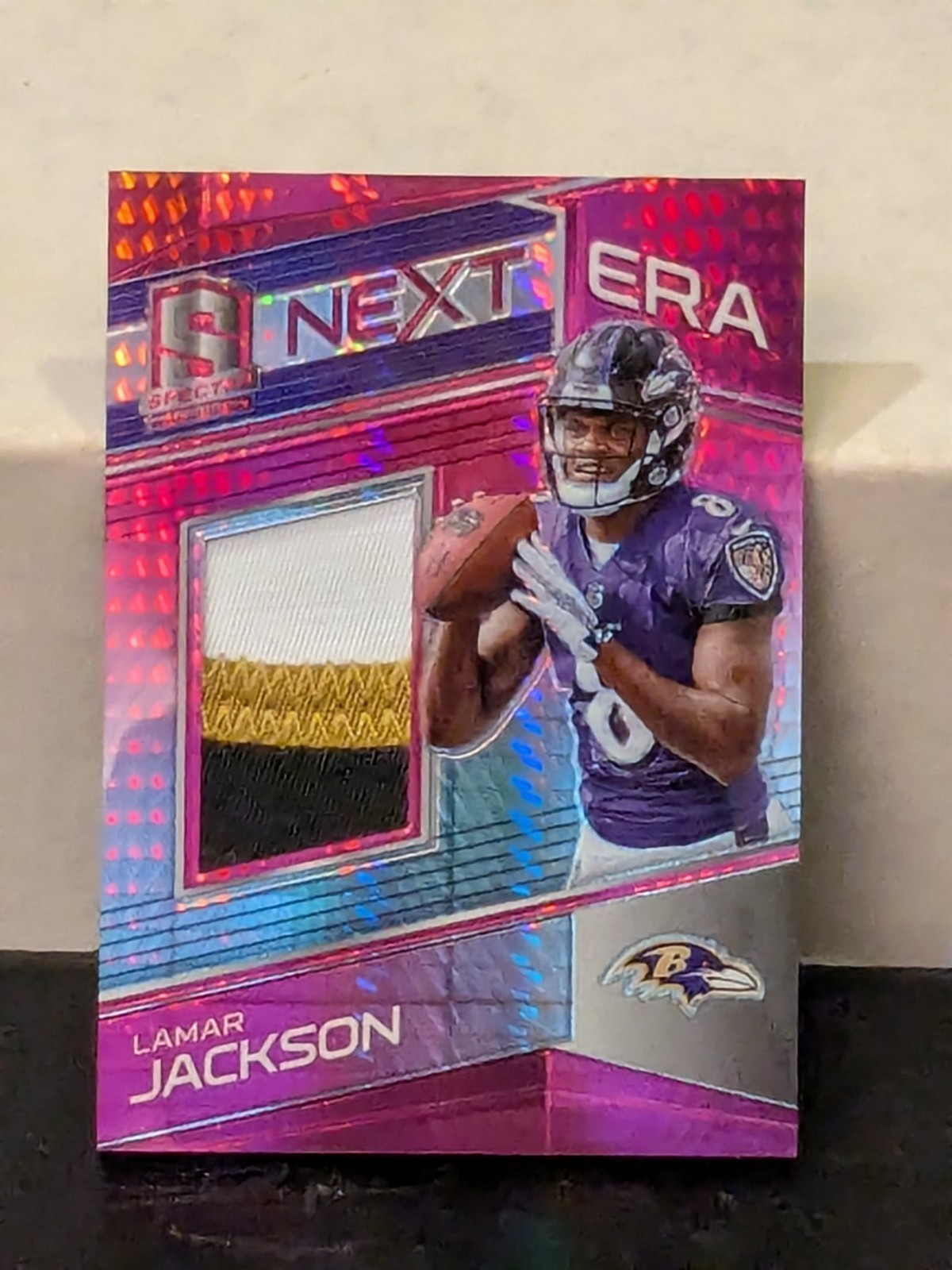2018 Panini Spectra Lamar Jackson Next Era Neon Pink Prizm Patch RC 15/15
