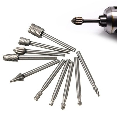 10Pack 1/8in Shank HSS Rotary Burr File Rasp Drill Bits For Wood Stone Carving