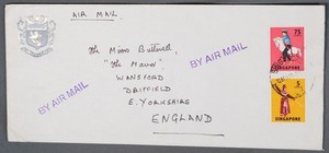 MayfairStamps Singapore 1971 to Driffield England Raffles embossed Air Mail Cove