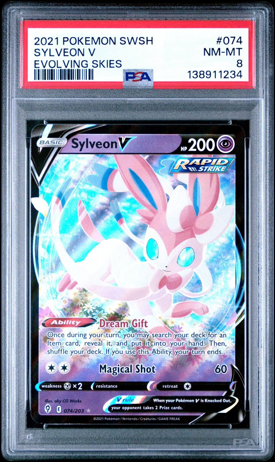 SYLVEON V #074 - 2021 POKEMON SWORD & SHIELD EVOLVING SKIES SWSH PSA 8