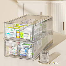 2 Pack - Clear Pulling Medicine Drawer First Aid Kit Box for Bathroom, Cabinet,