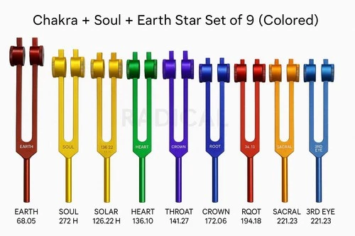 ? Colored Weighted Chakra, Soul & Earth Star Tuning Forks – Healing Set w Balls