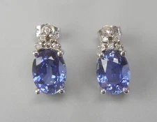 Post Earrings 10K Solid White Gold Tanzanite Tiny Diamonds Pierced 2.7 Grams
