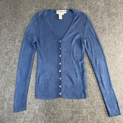Joseph A Womens Blue 100% Silk Ribbed Knit V-Neck Button Front Cardigan Size M