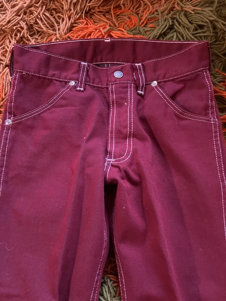 Vintage SEARS TOUGHSKINS Dark Red  Boys Pants 70s 80s Unisex Size 12 Made In USA - Image 2 of 4