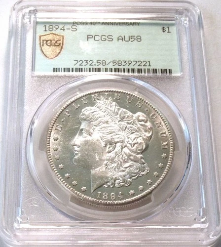 1894 S $1 PCGS AU58 Morgan Silver Dollar Better Date AU/UNC Looks PROOF LIKE OGH
