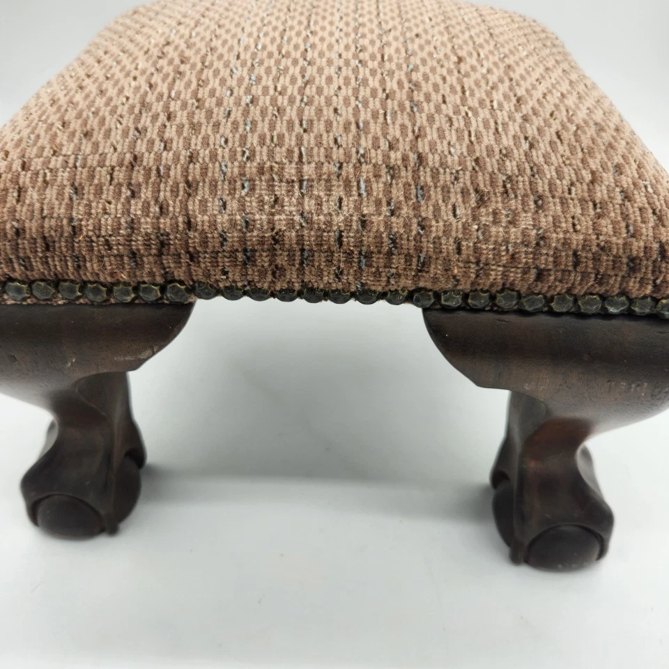 Antique Solid Wood Footstool Georgian Irish Cabriole Walnut Birch MCM Victorian - Image 3 of 4