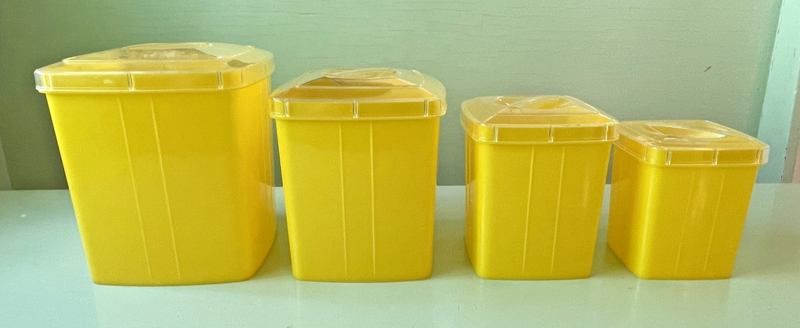 VTG Plas-Tek Yellow Plastic Canister Set of 4 | Mid-Century Modern Retro EUC