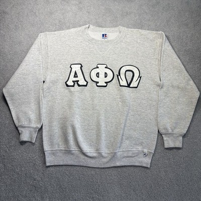 Russell Athletic Y2K Alpha Phi Omega Sweatshirt Gray Fraternity Pullover Size L 