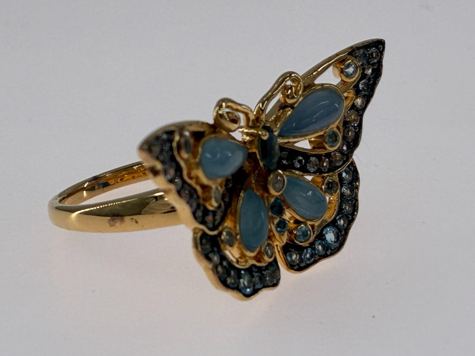 Blue Multi Gemstone Butterfly Statement Ring Ster… - image 10
