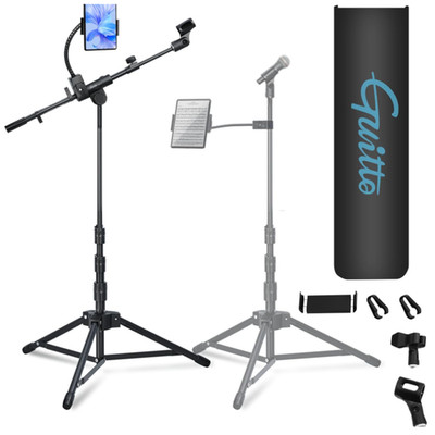 GUITTO Mikrofonständer Doppelhalter Smartphone Tablet Verstellbarer Boomarm