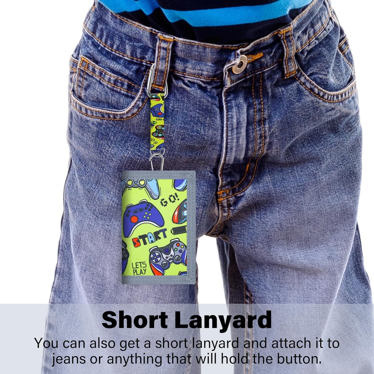 Kids Wallet for Boys and Girls 4-16 with Lanyard and Key Chain Holder, Trifold C