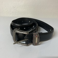 Unbranded Black Leather Belt With Concho  Embroider Accents Size 40 Extra Holes