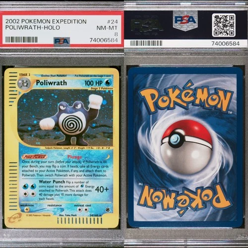 🔥 PSA 8 NM-MT POLIWRATH HOLO RARE | EXPEDITION 24/165 🔥