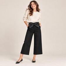 Maeve Colette Crop Wide Leg Pants 31 Black Coquette Rhinestone Bow Holiday NYE