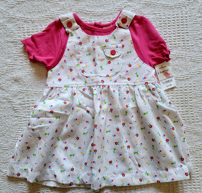 Vintage Allison Ann Toddler Dress 3T White Floral Print with Bibs Look NWT New
