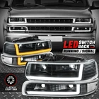 [Switchback Dual L-LED DRL] For 99-06 Silverado Suburban Headlights Black/Clear