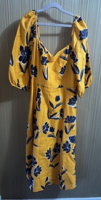Women s Draper James Yellow Puff Sleeve Midi Floral Dress Size 8 NWT
