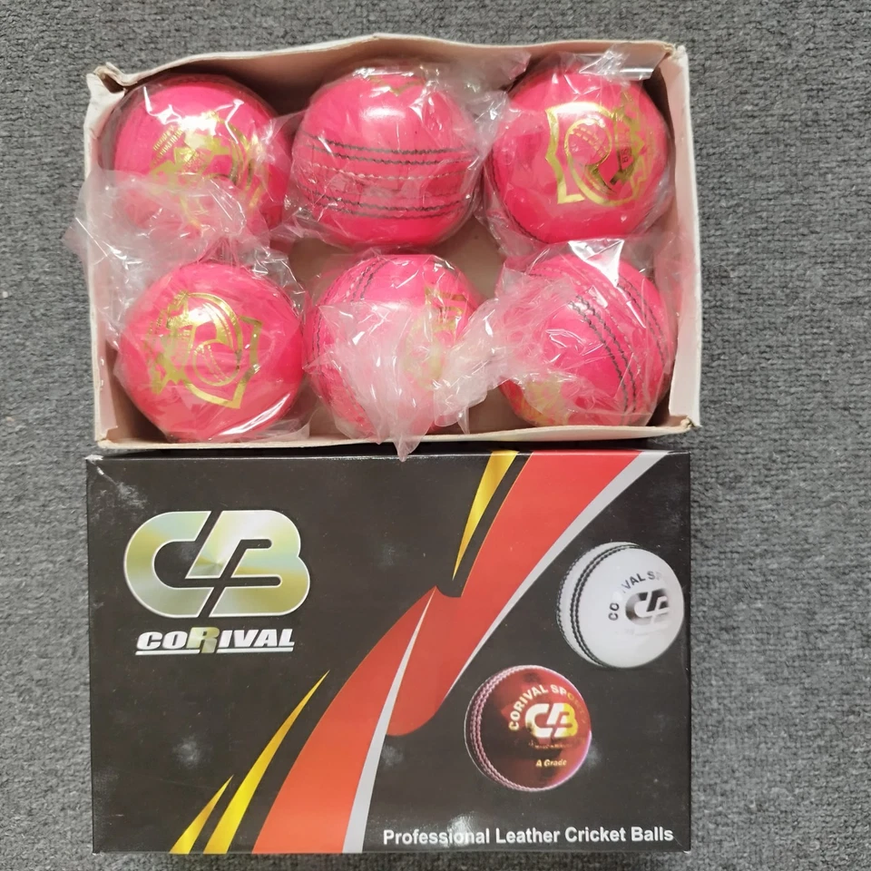 6 x 156 gm 4-Piece High Quality Leather BAT FRIENDLY Hard Cricket Balls - PINK - Image 2 of 4