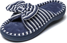 Womens Memory Foam Slippers with Bow Fuzzy Non-Slip House Shoes Cozy Soft Open T