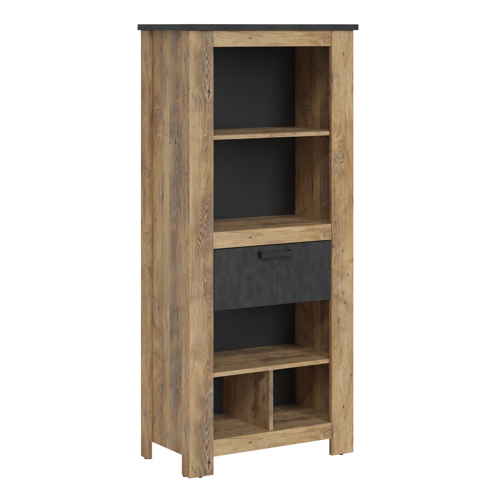 1-Drawer Bookcase - Chestnut & Grey, Open Shelving, Modern Storage Unit