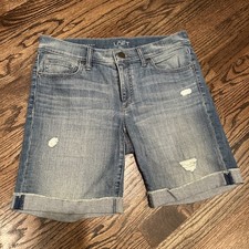 Ann Taylor Loft Jean Shorts Size 28/6 Distressed Cuffed Medium Wash Stretch