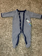 Carter's Baby Boy 3M Footed Sleeper Pajamas Navy White Stripes Rocket Ship