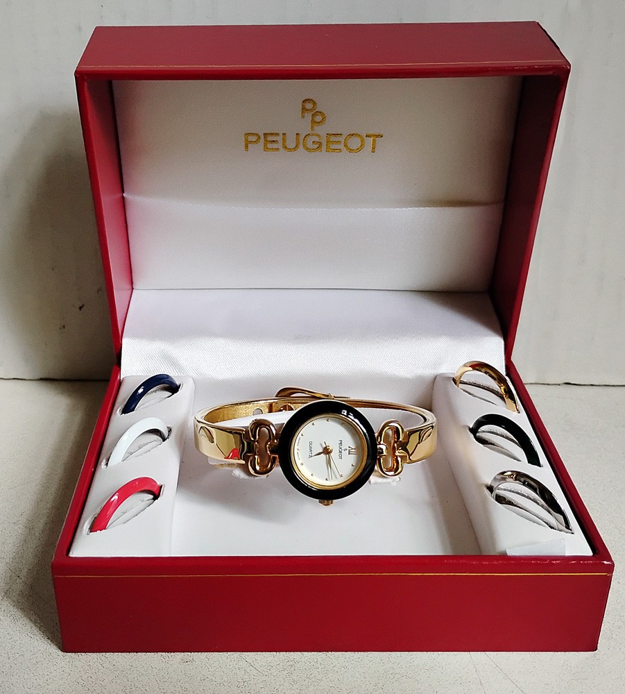 Peugeot 1990s Interchangeable Bezel Set Womens Quartz Wrist Watch