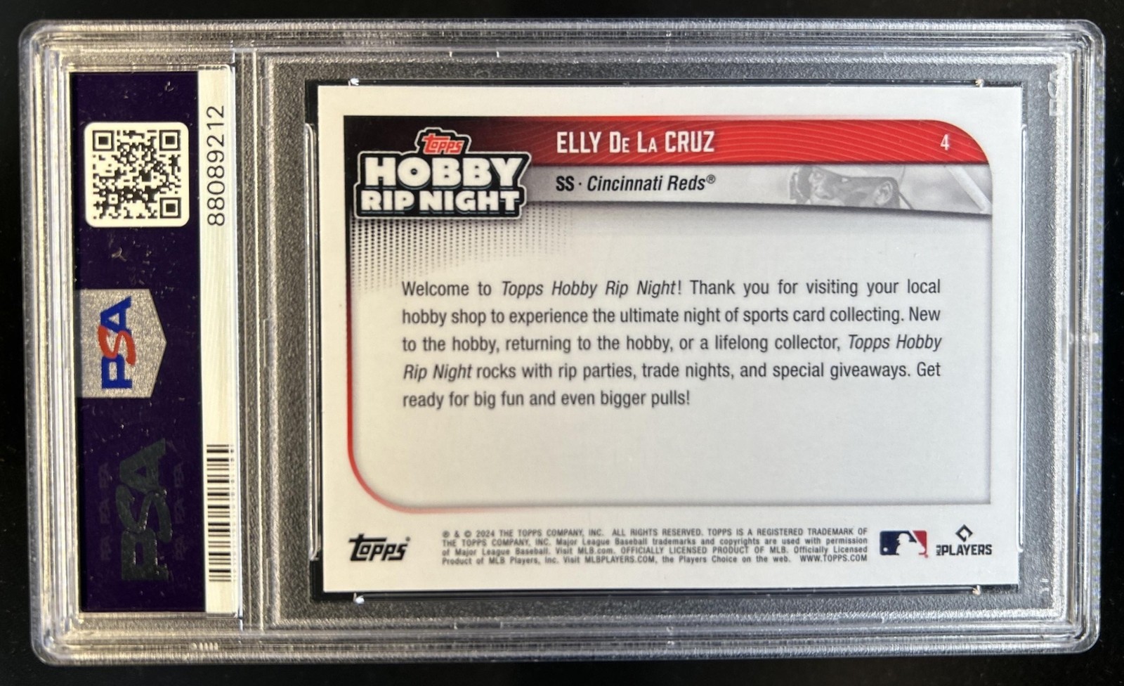 2024 Topps Hobby Rip Night Elly De La Cruz RC Rookie #4 Reds PSA 9 view 2