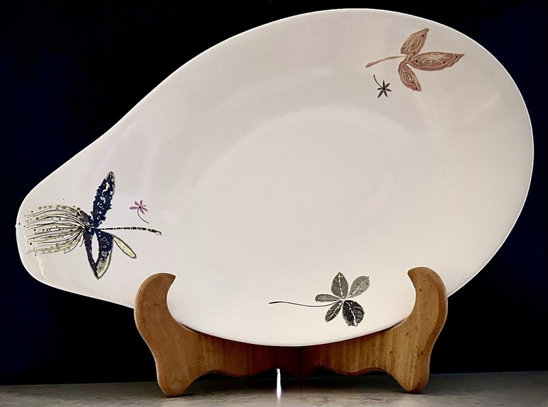 MCM Eva Zeisel Hallcraft Caprice 15" Lug Serving Platter Asymmetric Mid Century