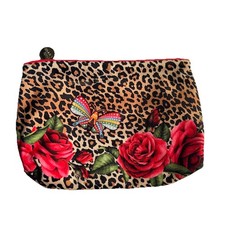 Est e Lauder Makeup Bag Rose Leopard Print Butterfly Soft Exterior