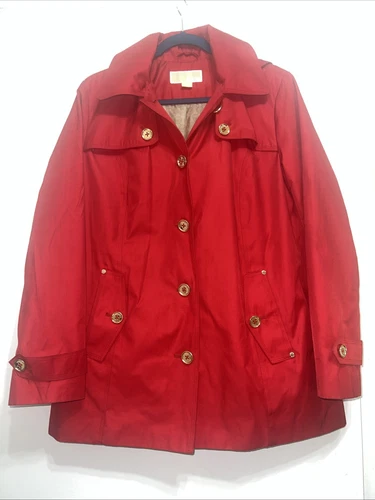 MICHAEL KORS impermeabile donna rosso con bottoni oro grande cappuccio staccabile BELLO