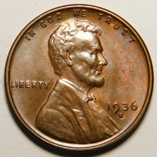 1936 S Lincoln Wheat Cent Penny AU - BU  Actual Coin Pictured
