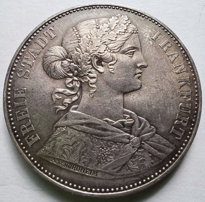 1865 Frankfurt Vereinsthaler Francofurtia Silver Coin KM 370 AU/UNC Details