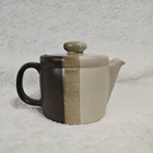 Vintage Nelson Mccoy 1418 Sandstone Teapot with Lid Striped Brown Cream Tan