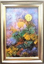 Original oil painting framed Abstract  Autumn  landscape, Small Landscape 4х6in