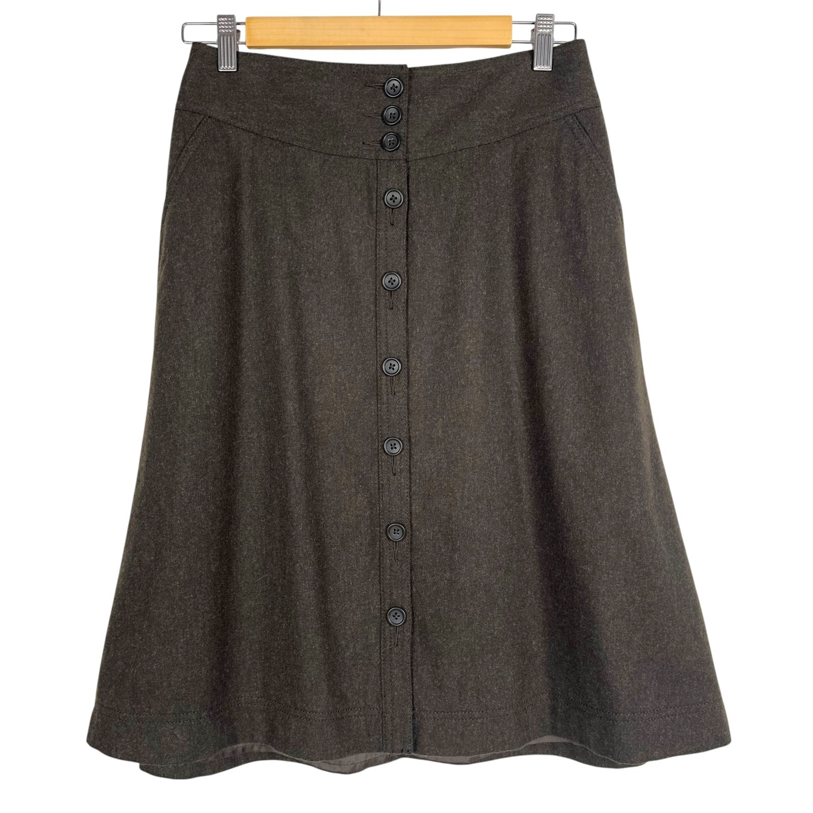 Banana Republic Wool Blend A-Line Skirt Size 2 Brown Button Front Lined Office
