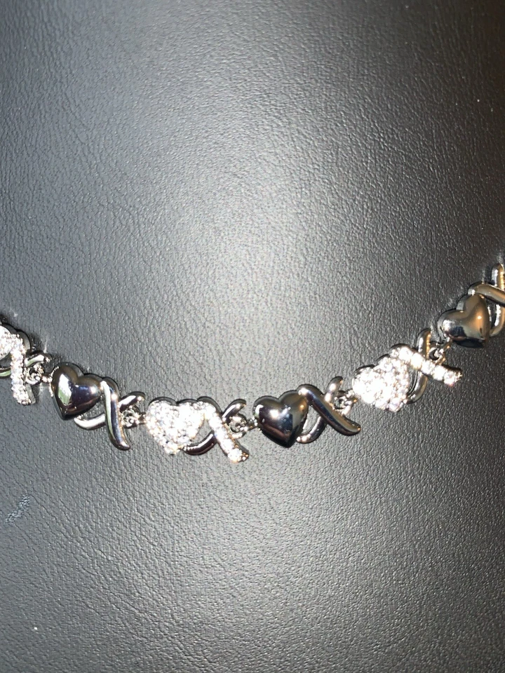 Nuevo Collar Cadena Pave’Heart Relleno Oro Blanco 18k-AAA Cz’s-Pasa Prueba Diamante! Foto 2 de 4