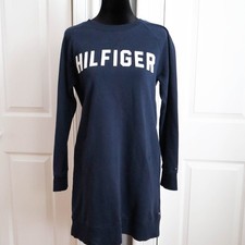 Tommy Hilfiger Crew Neck Sweatshirt Dress Pockets Navy Blue Logo Sz Medium