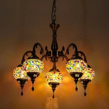 Turkish Mosaic Tiffany Pendant Light 5 Globe Handmade
