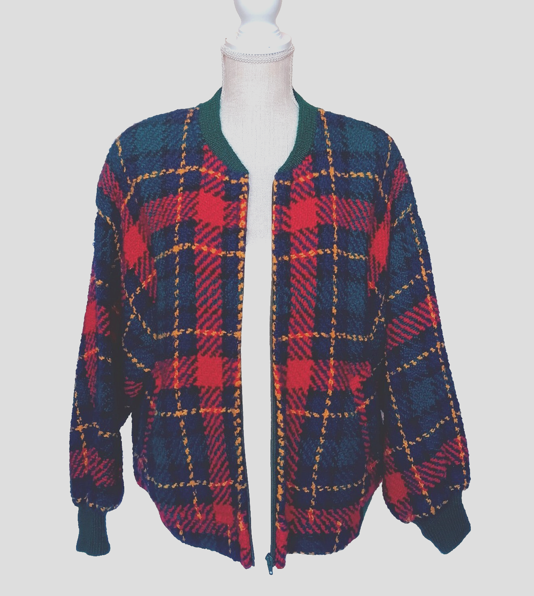 Boyne Valley Weavers Retro Women's 100% Wool Plaid Full Zip