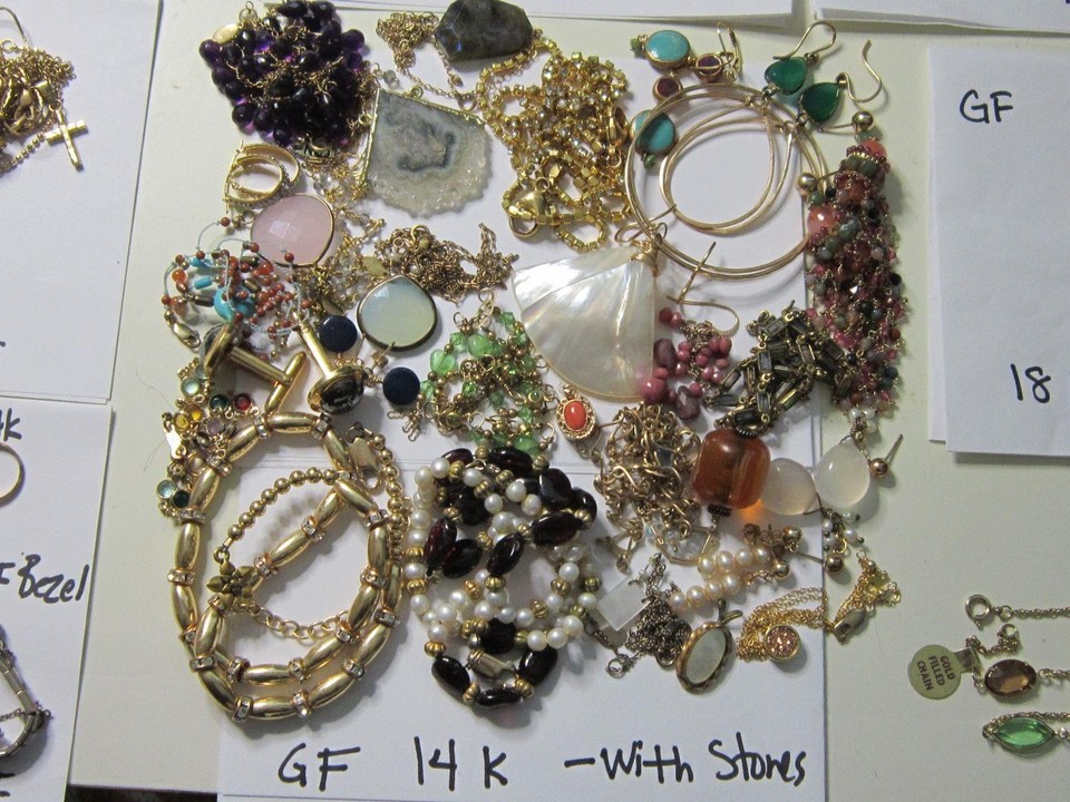 10K 12K 14K 18K GF Gold Filled Jewelry SCRAP & WEARABLE LOT Stones ...