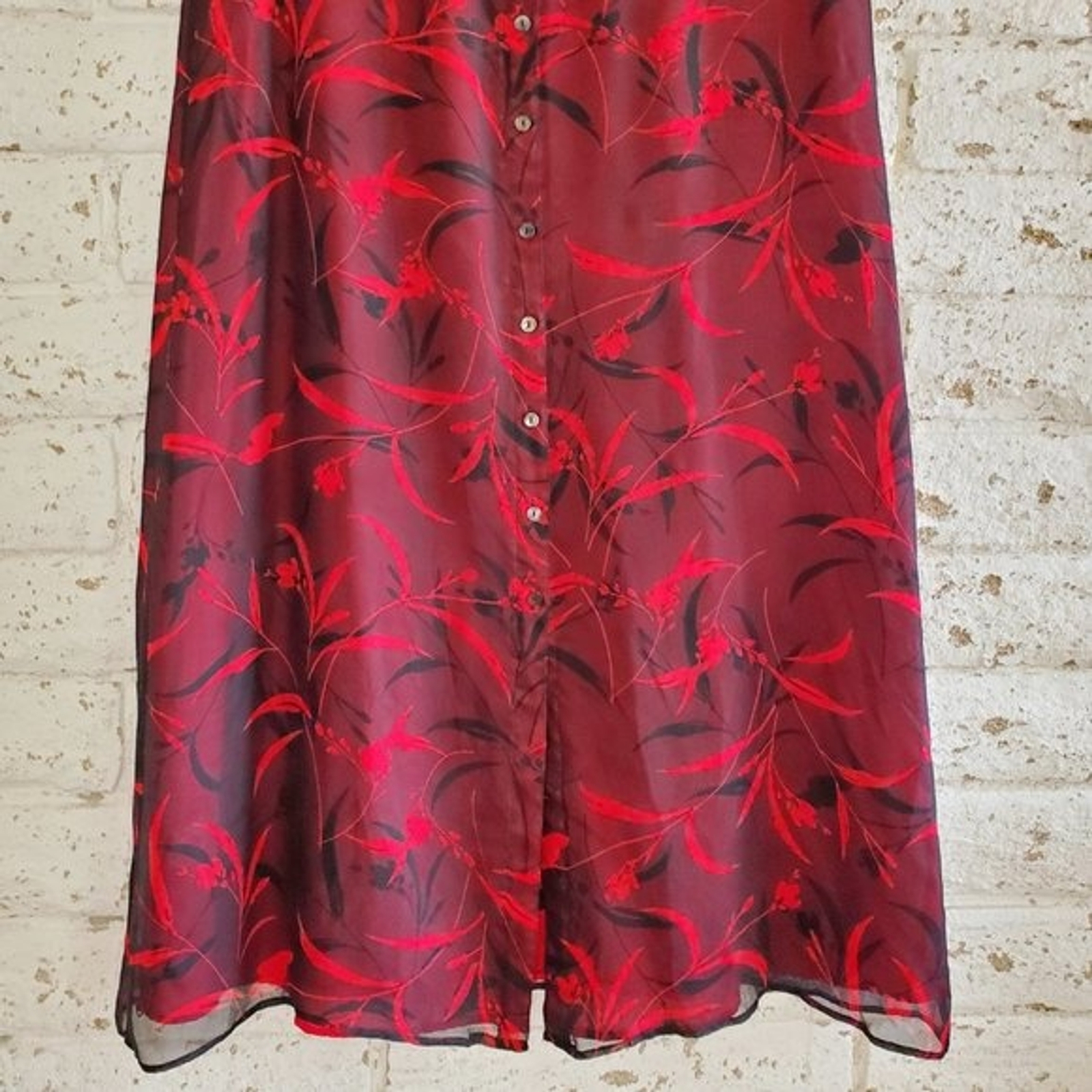 Vintage Robbie Bee Silk Red Floral Dress Red Black Leaf Print