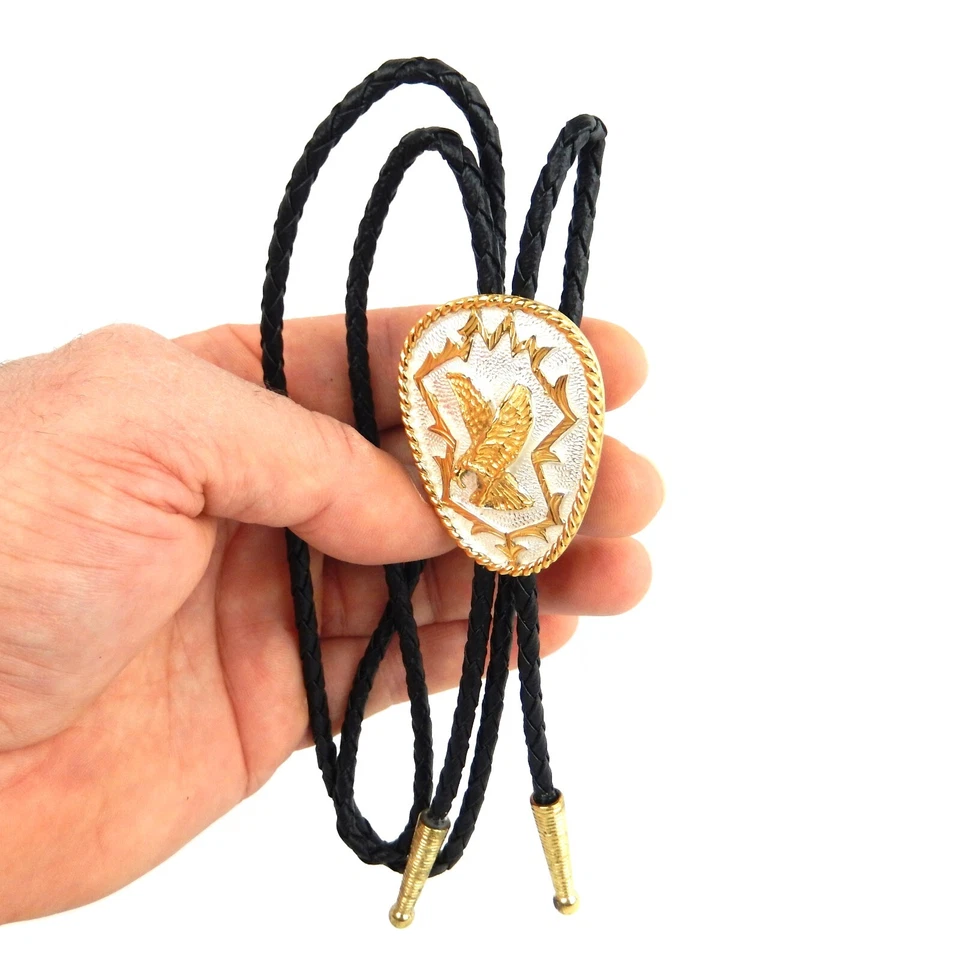 Corbata Eagle Bolo Alemana Plata Tono Dorado Ajustable 36 pulgadas Hecha en EE. UU. Foto 3 de 4