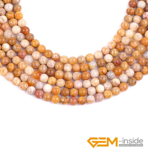 Yellow Coral Fossil Jasper Natural Stones Round Jewellery Making Beads 15" AU - Picture 16 of 33
