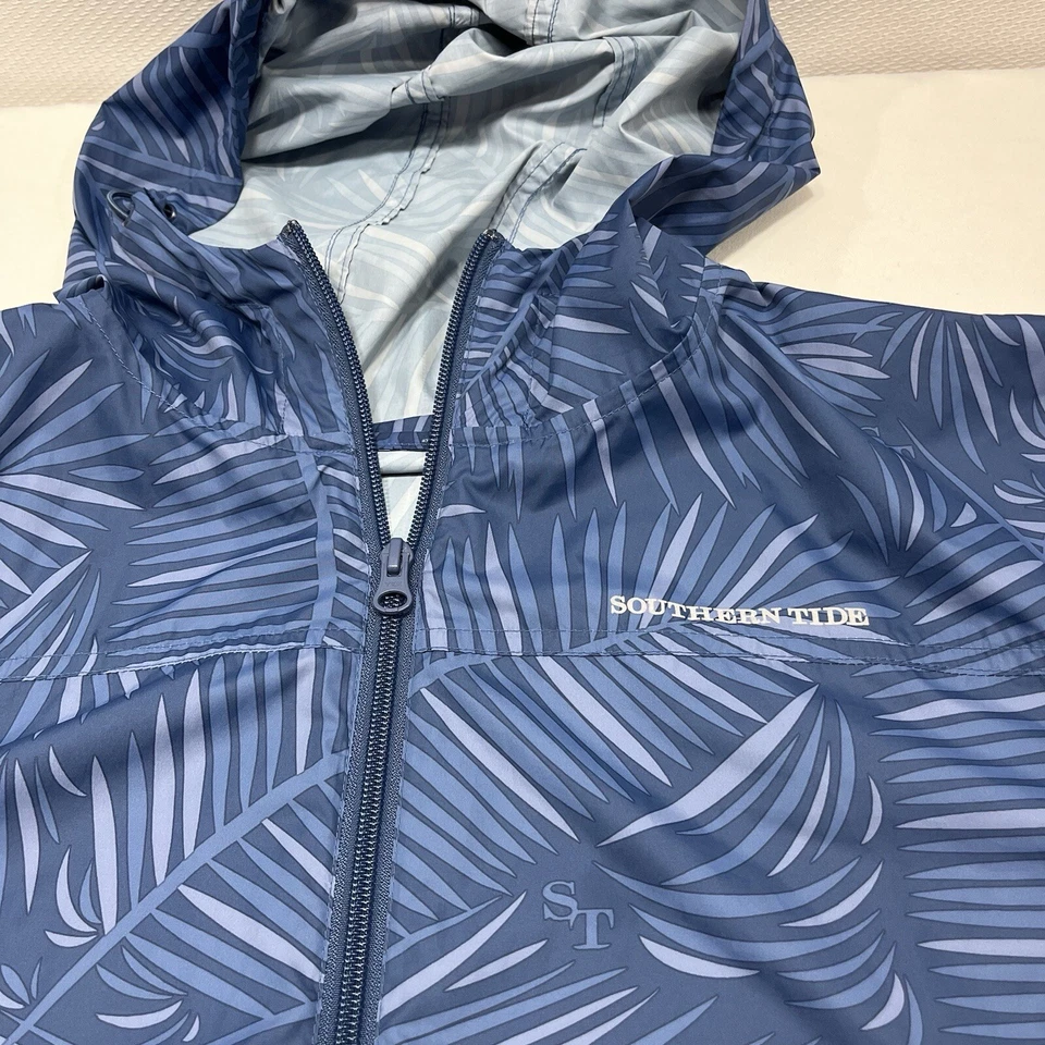 Southern Tide T3 花卉蓝色棕榈花卉连帽风衣夹克男式 XL — 第 3/4 张图片