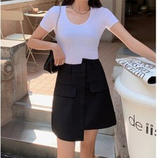 Lady Mini Skirts Irregular A-line High Waist Zip Short Solid Lined Club Summer