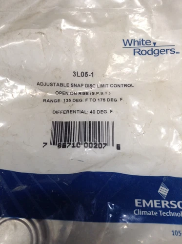 NEW White Rodgers 3L05-1 Adjustable Snap Disc Fan Control Open on Rise